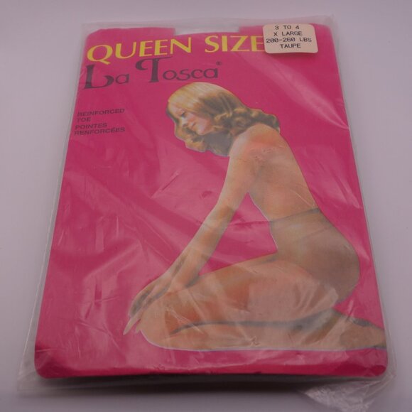 Vintage La Tosca Queen Size Reinforced Toe X LARGE 200-260 lbs. Taupe Panty Hose - Picture 1 of 16